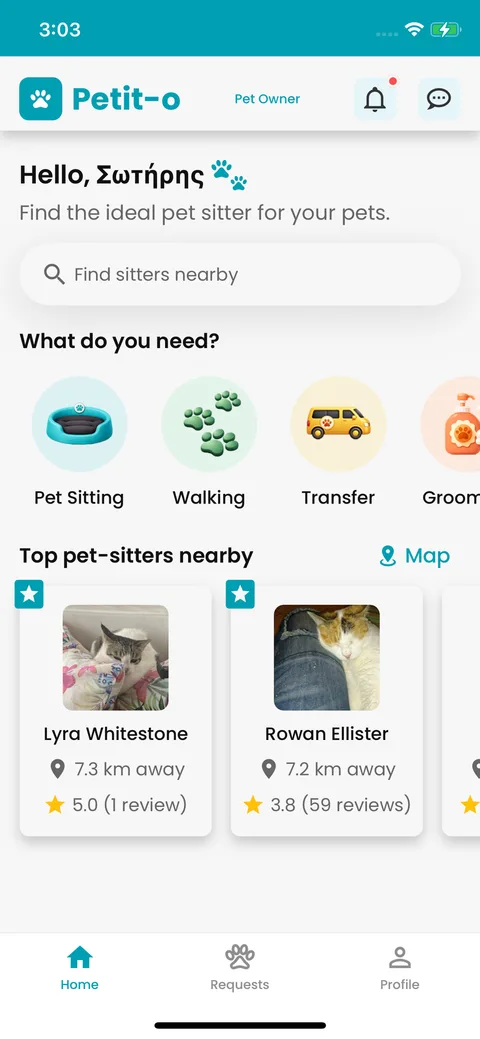 Petit-o app screen 2